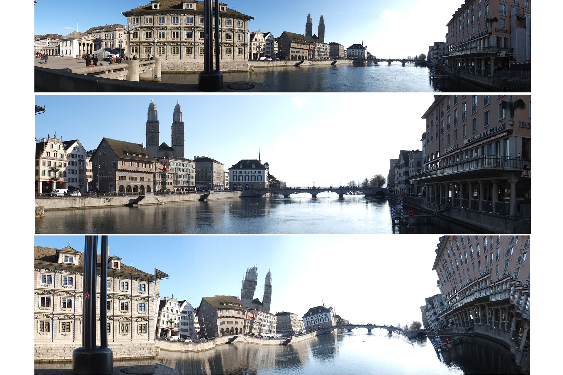 Durch Schwenken lassen sich Panoramabilder mit verschiedenen Bildwinkeln (120, 180 und 360 Grad) erstellen. Wird die Kamera dabei zusätzlich gedreht entstehen Verzerrungen wie beim unteren Bild.